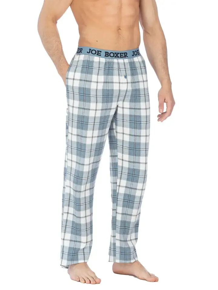 Joe Boxer Mens White/Blue Flannel Logo Elastic Pant