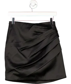 Karen Millen Black Structured Viscose Satin Tailored Ruched Mini Skirt UK 8