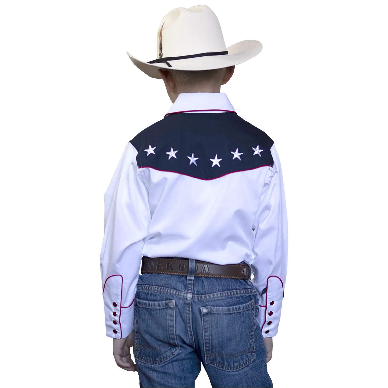 Kid's Embroidered Vintage American Flag Western Shirt