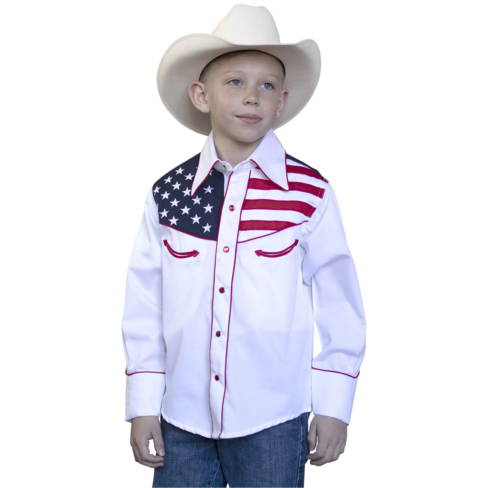Kid's Embroidered Vintage American Flag Western Shirt
