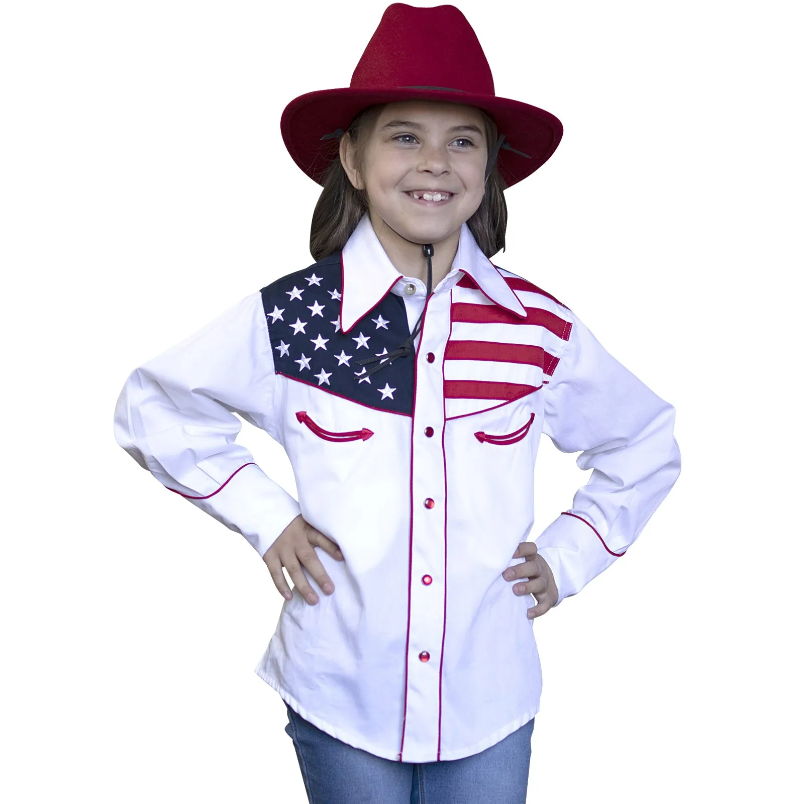 Kid's Embroidered Vintage American Flag Western Shirt