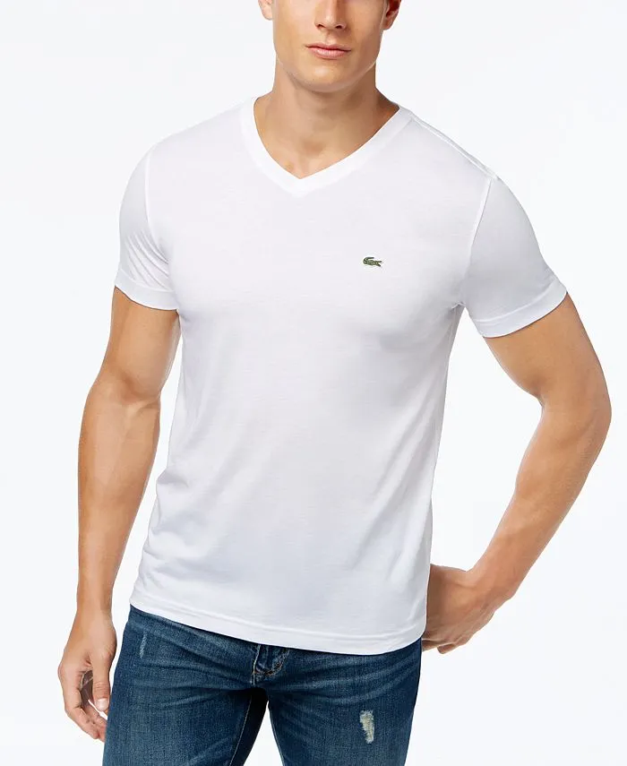 Lacoste Pima Cotton V-Neck Tee - WHITE