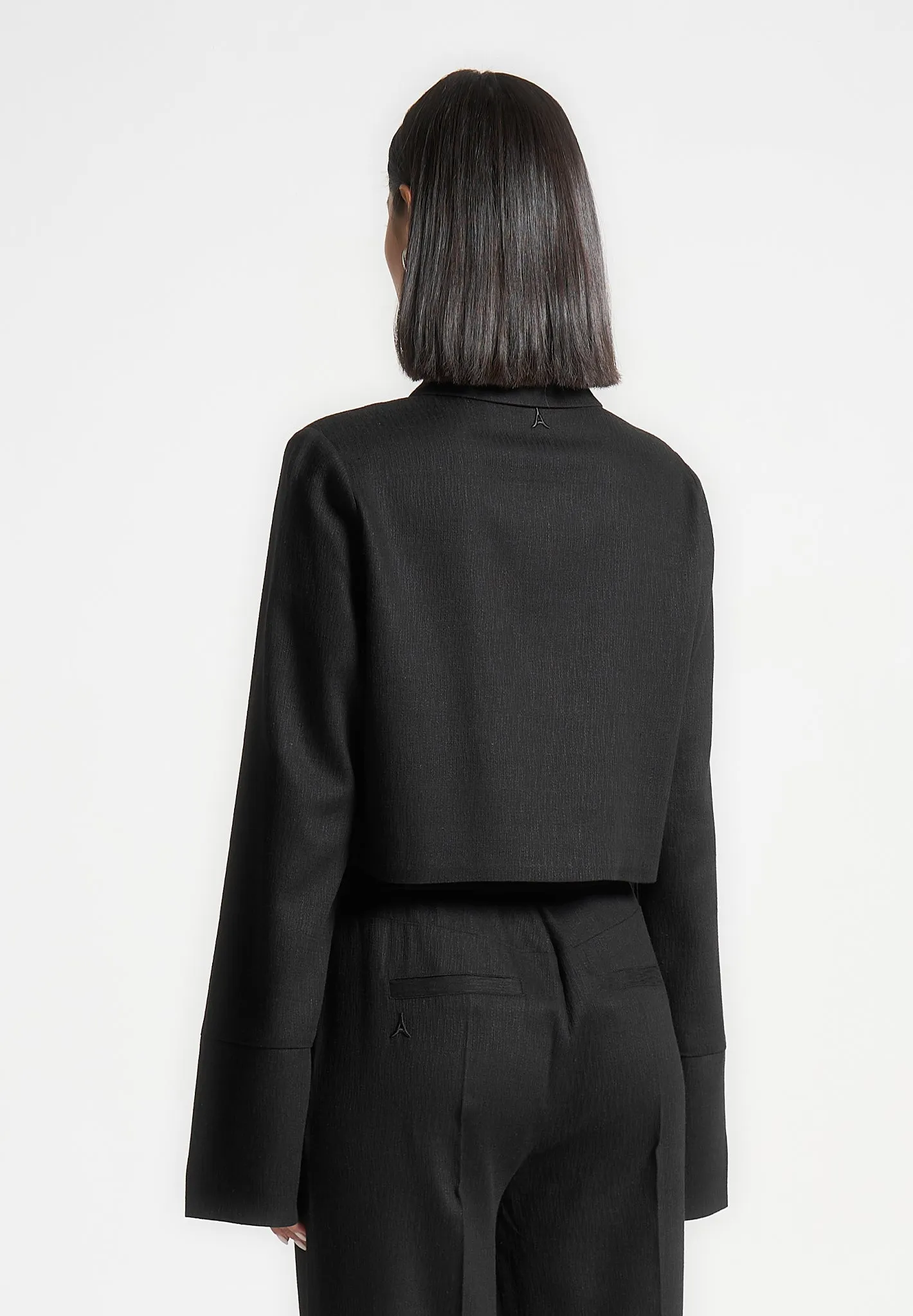 Linen Pintuck Cropped Shirt - Black