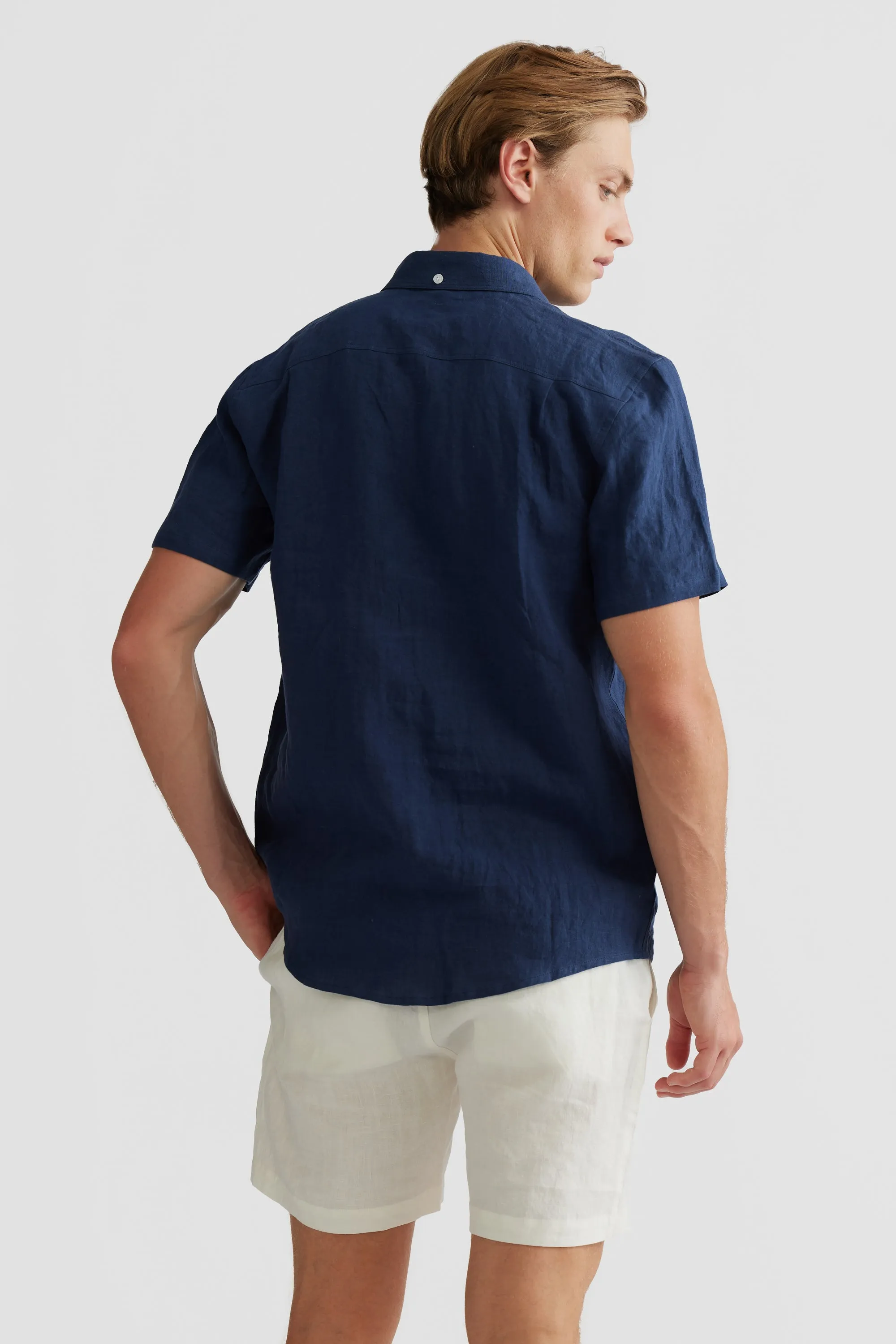 Linen Shirt Short Sleeve Navy