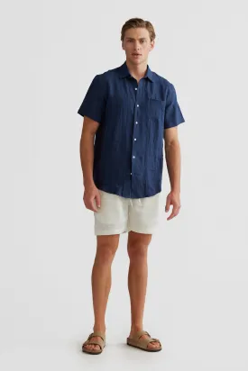 Linen Shirt Short Sleeve Navy
