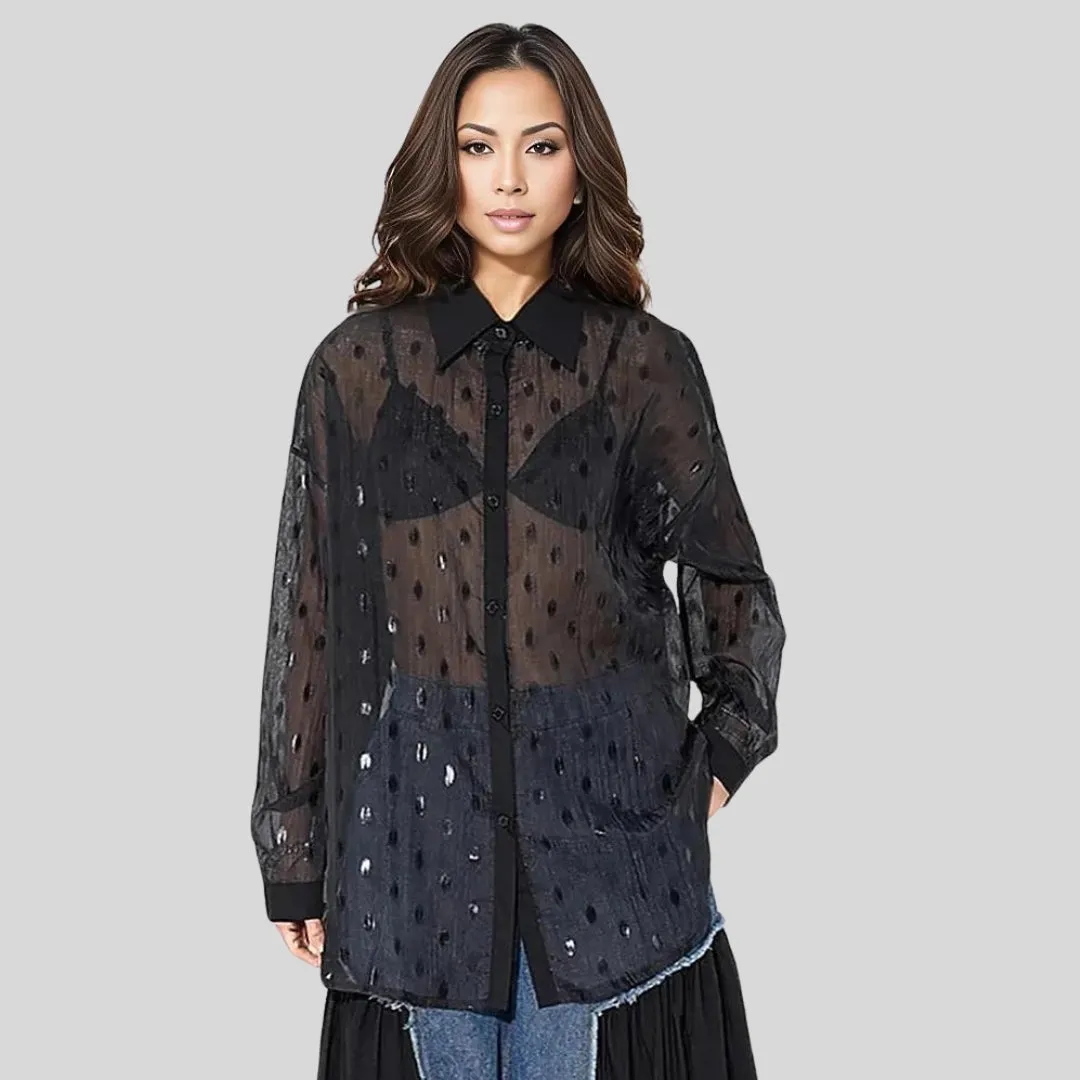 Lite Oversized Fit Shirt-Blouse with Polka Dot Print