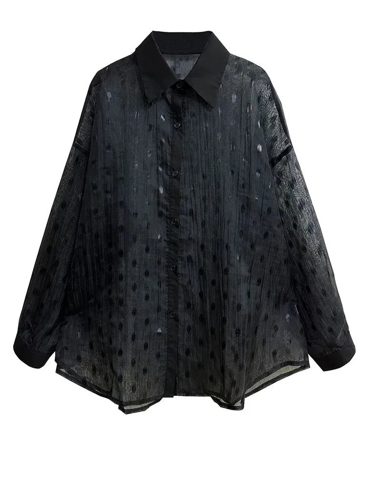 Lite Oversized Fit Shirt-Blouse with Polka Dot Print