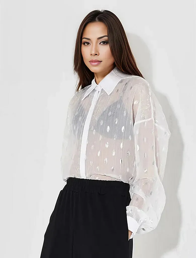 Lite Oversized Fit Shirt-Blouse with Polka Dot Print