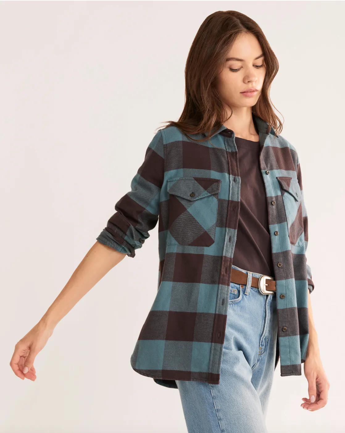 Madison Flannel Shirt<br>Shale/Coffee Buffalo Check