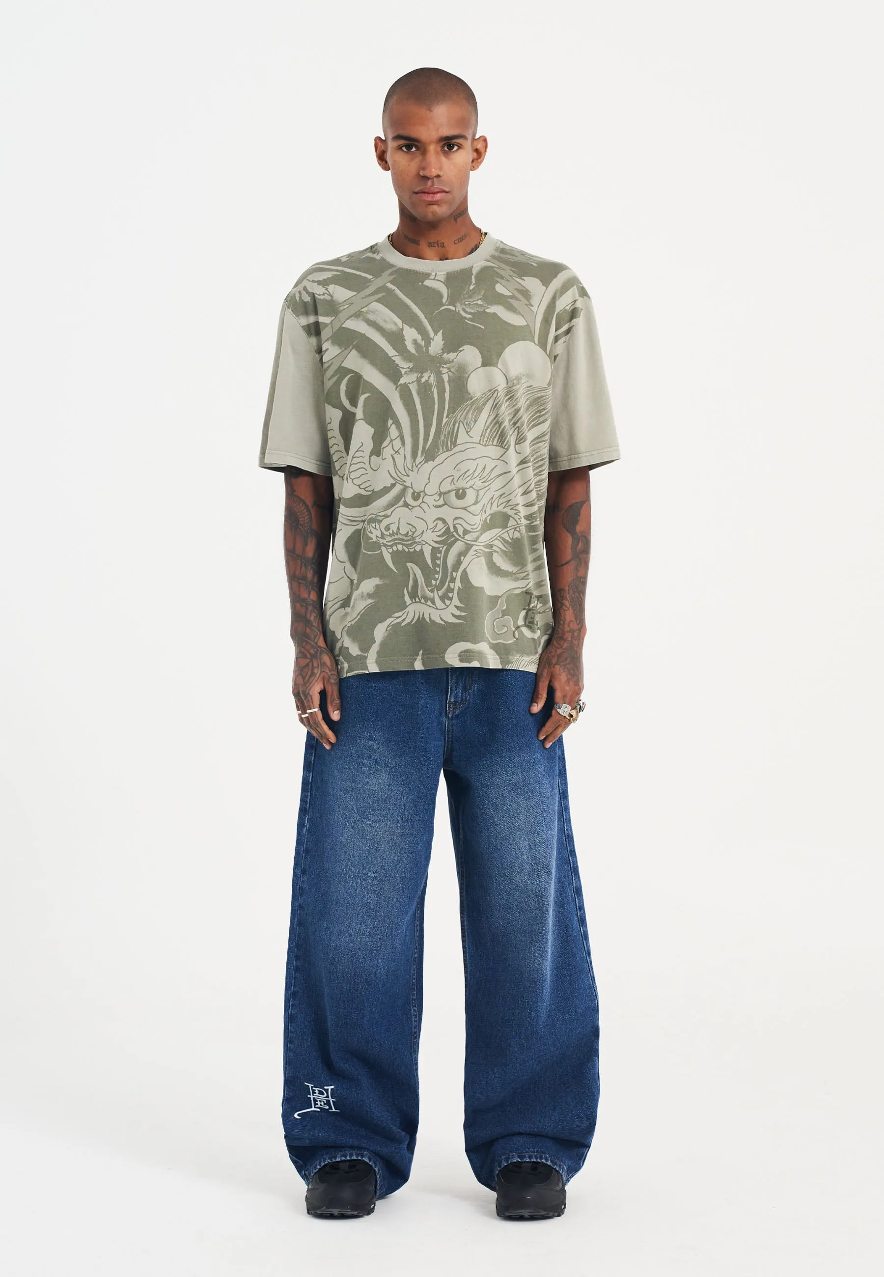 Mens Photo Drag Relaxed Tshirt - Green