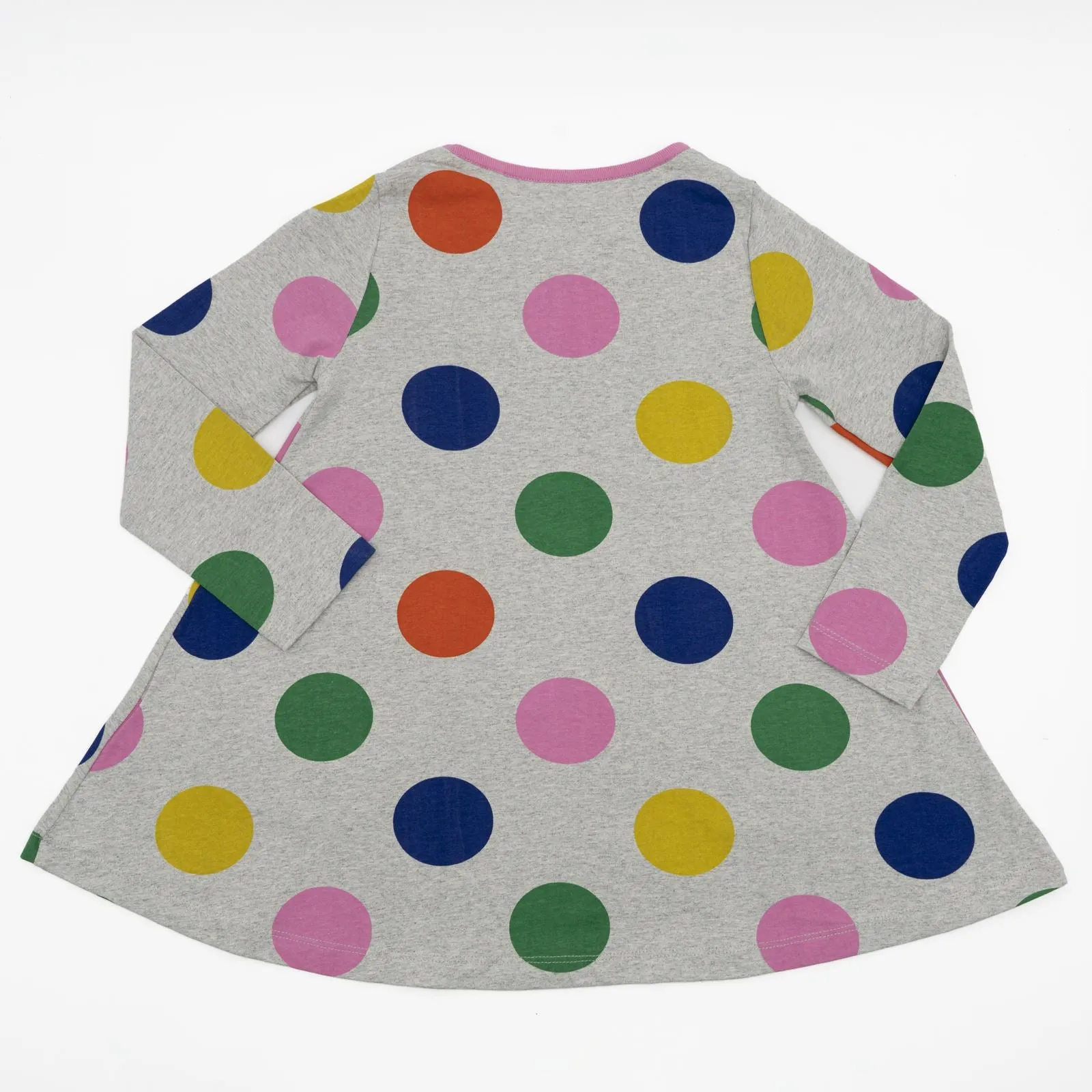 Mini Boden Girls Grey Polka Dot Jersey Long Sleeve Dresses