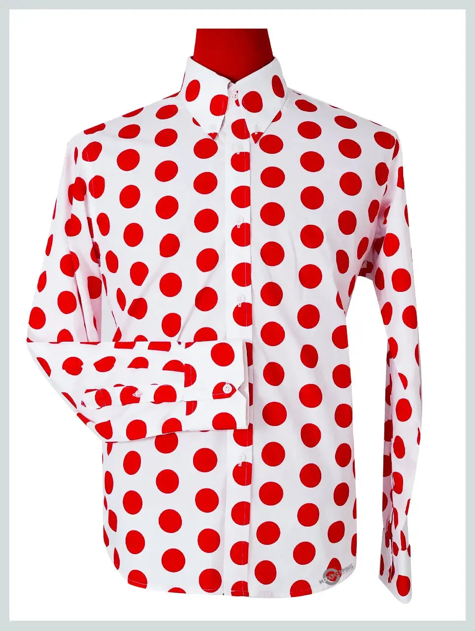 Mod Shirt | Large Red & White Polka Dot Shirt For Man