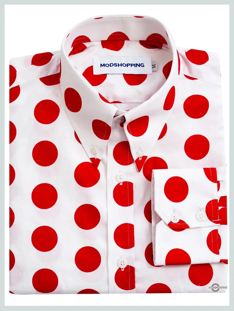 Mod Shirt | Large Red & White Polka Dot Shirt For Man