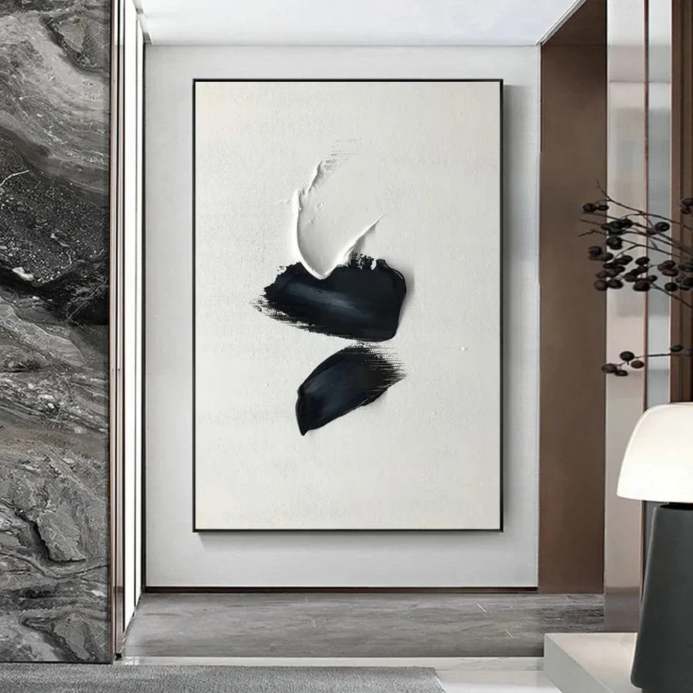 Modern Giclee Black and White Abstract Minimalist Art Canvas Prints | 3D Textured Wall Décor for Living Room