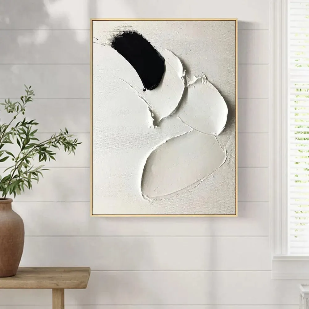 Modern Giclee Black and White Abstract Minimalist Art Canvas Prints | 3D Textured Wall Décor for Living Room