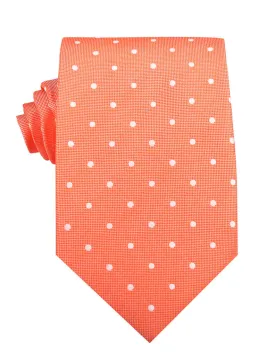 Nailhead Polka Dot Tie - Coral Orange with White