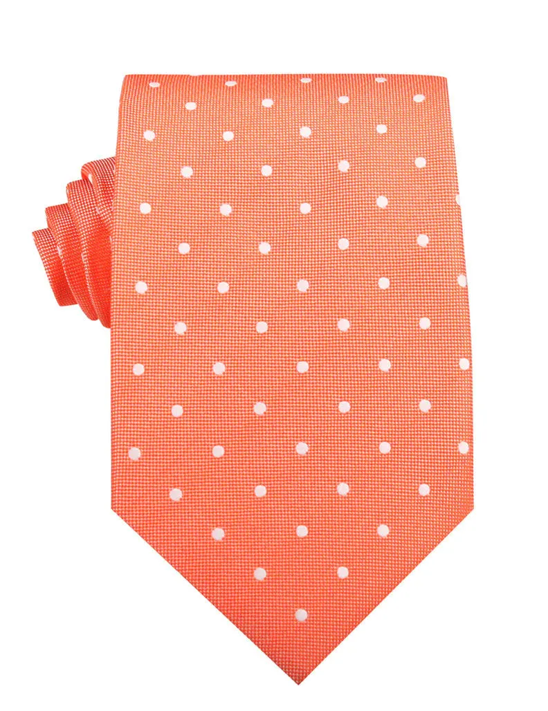 Nailhead Polka Dot Tie - Coral Orange with White