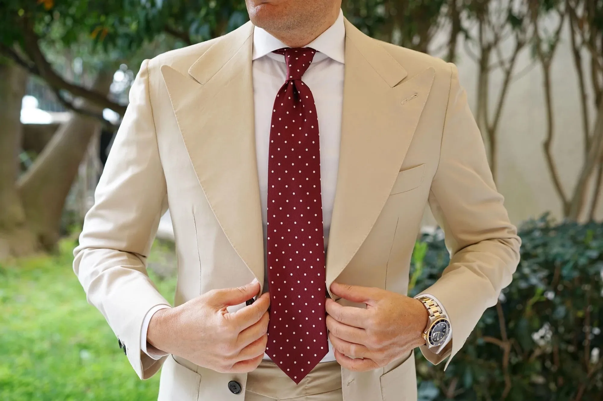 Nailhead Polka Dot Tie - Maroon with White