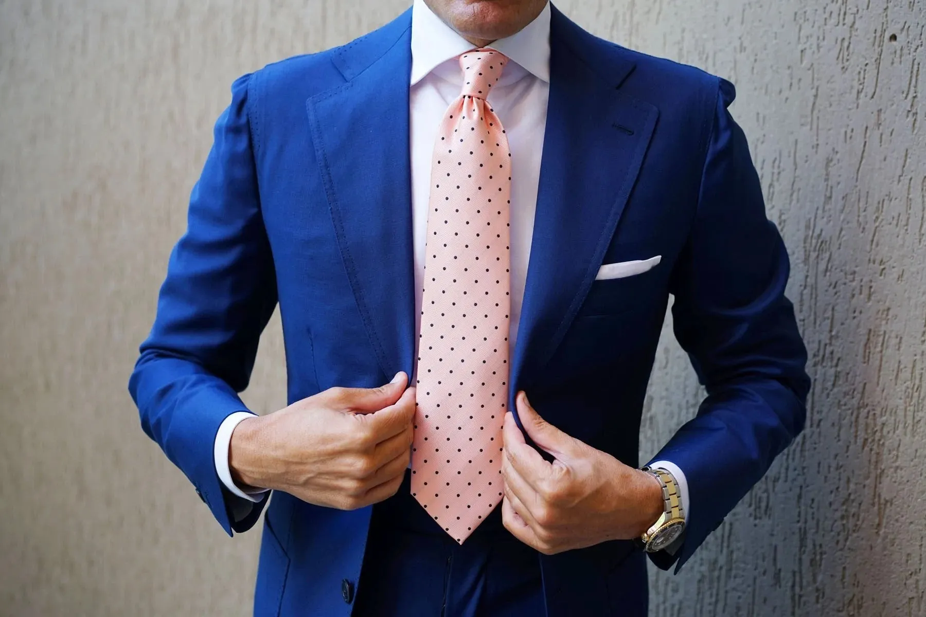 Nailhead Polka Dot Tie - Peach with Black