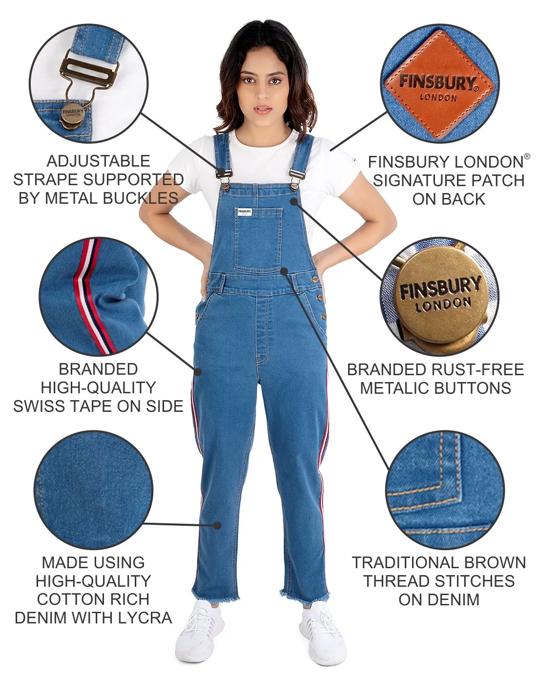 NaughtyDungaree® Womens Denim Dungaree with Swiss Tape