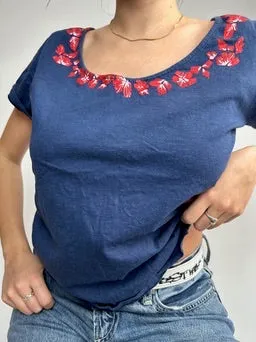 Navy blue floral print 90s y2k vintage tee (M)
