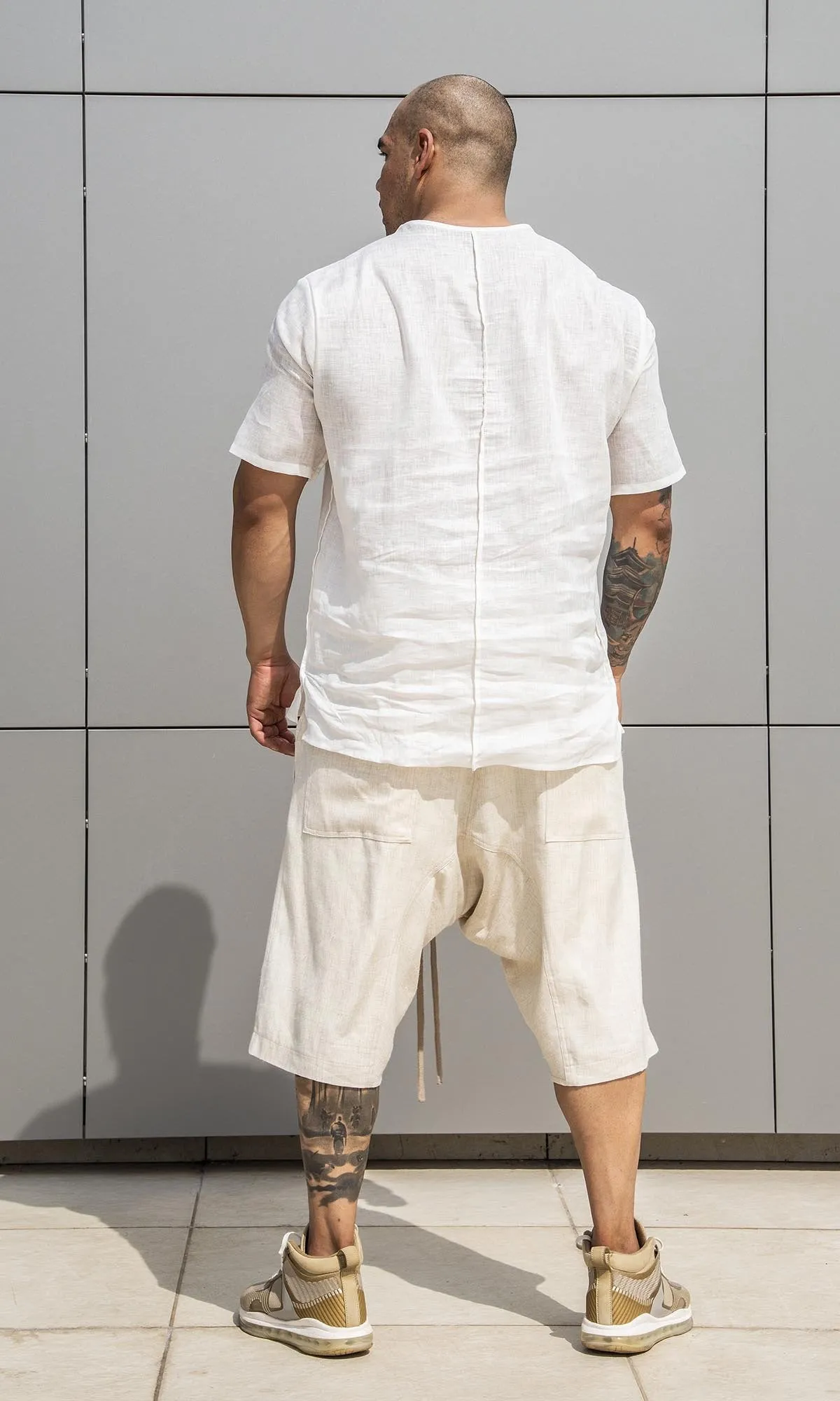 Notch Neckline Linen Blouse