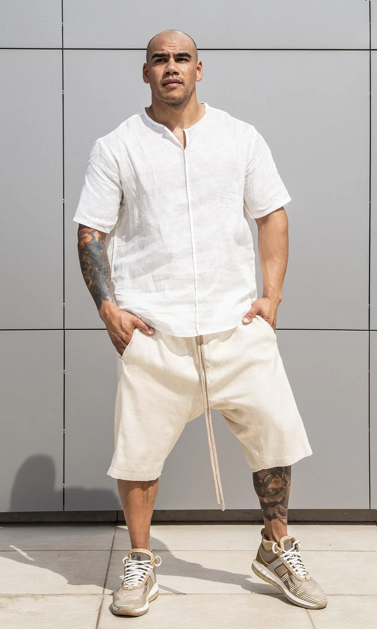 Notch Neckline Linen Blouse