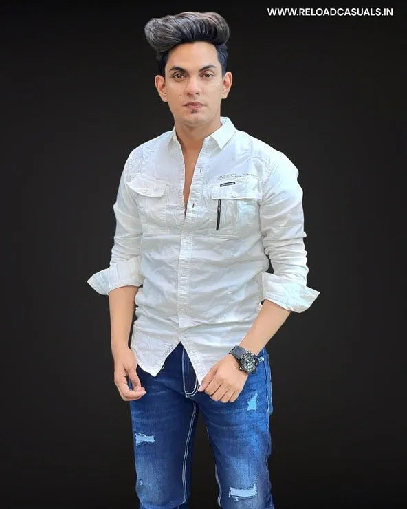 One Side Zip Pocket Denim Shirt