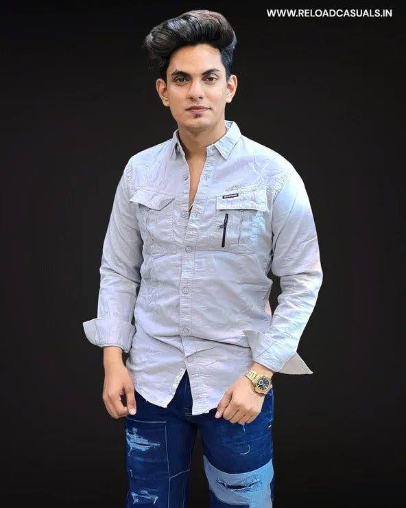 One Side Zip Pocket Denim Shirt