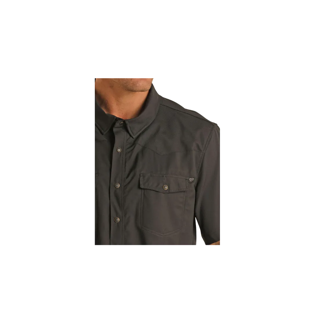 Panhandle Men's Rock Roll Denim Ripstop Short Sleeve Snap Black Shirt