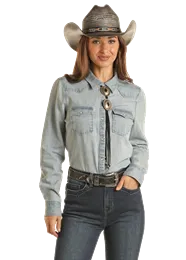 Panhandle Slim® Women's Rock N Roll Denim Long Sleeve Snap Front Western Shirt