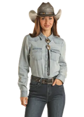Panhandle Slim® Women's Rock N Roll Denim Long Sleeve Snap Front Western Shirt