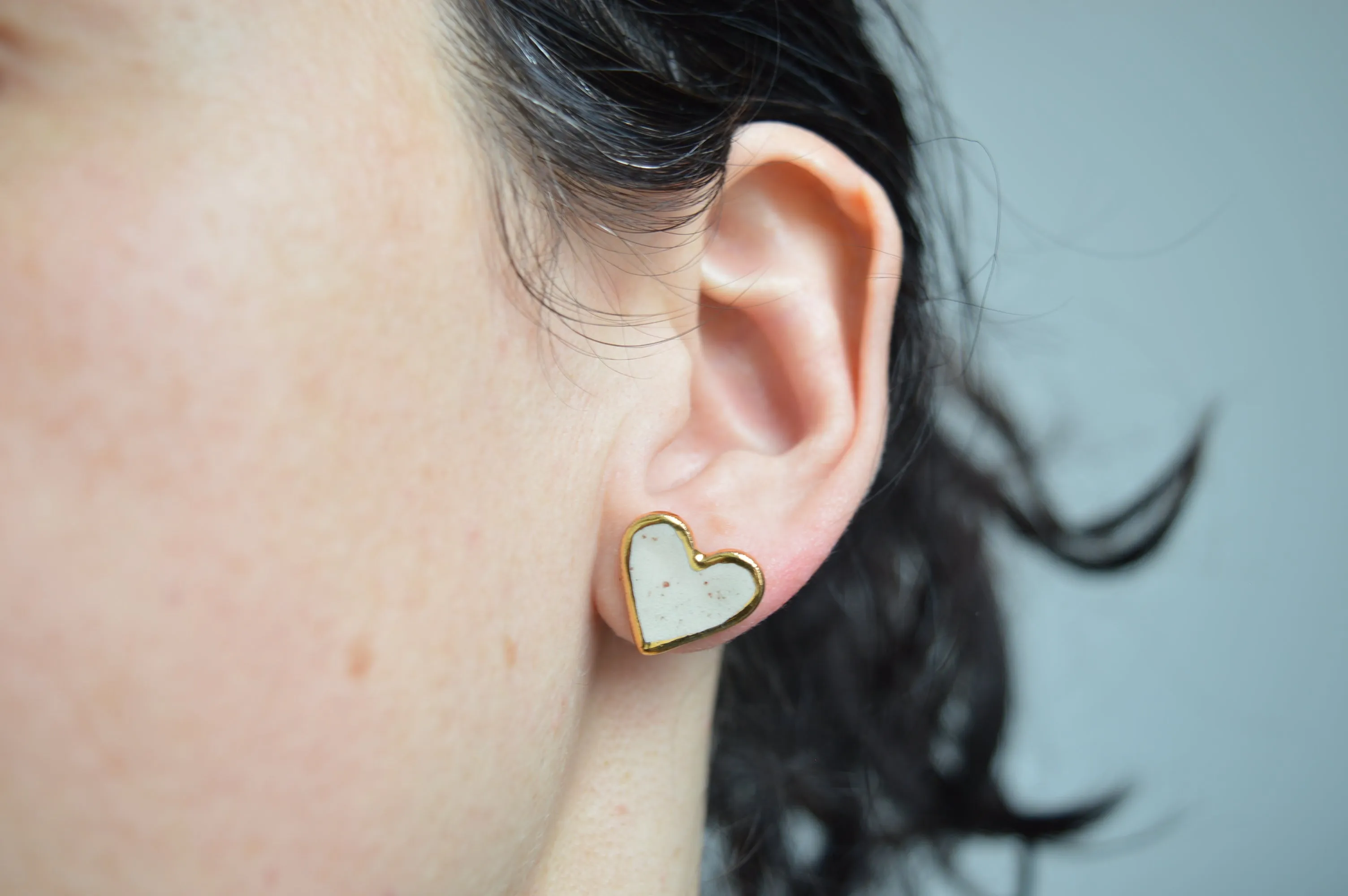 Pink polka dot heart studs