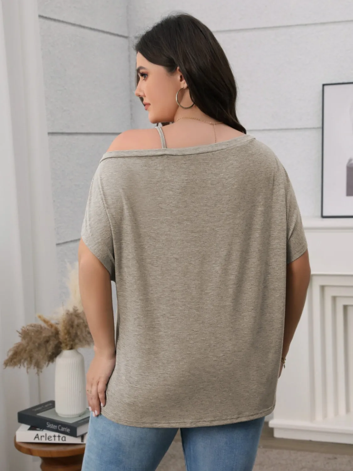 Plus Size Asymmetrical Neck Short Sleeve T-Shirt