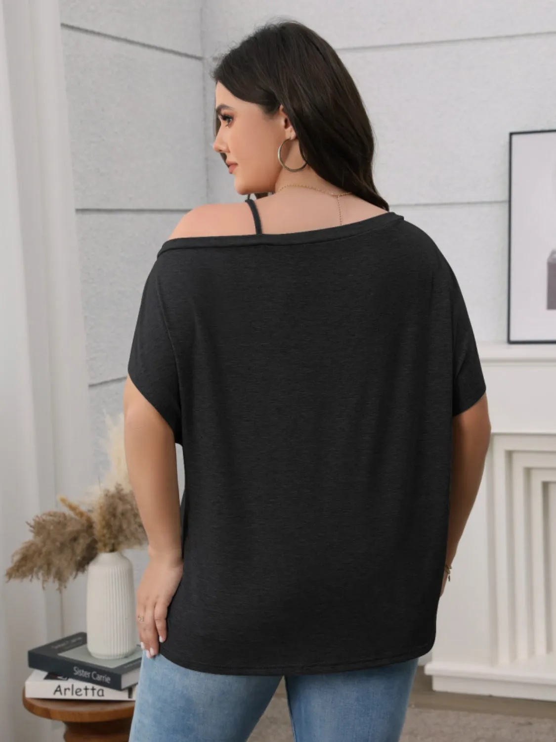 Plus Size Asymmetrical Neck Short Sleeve T-Shirt