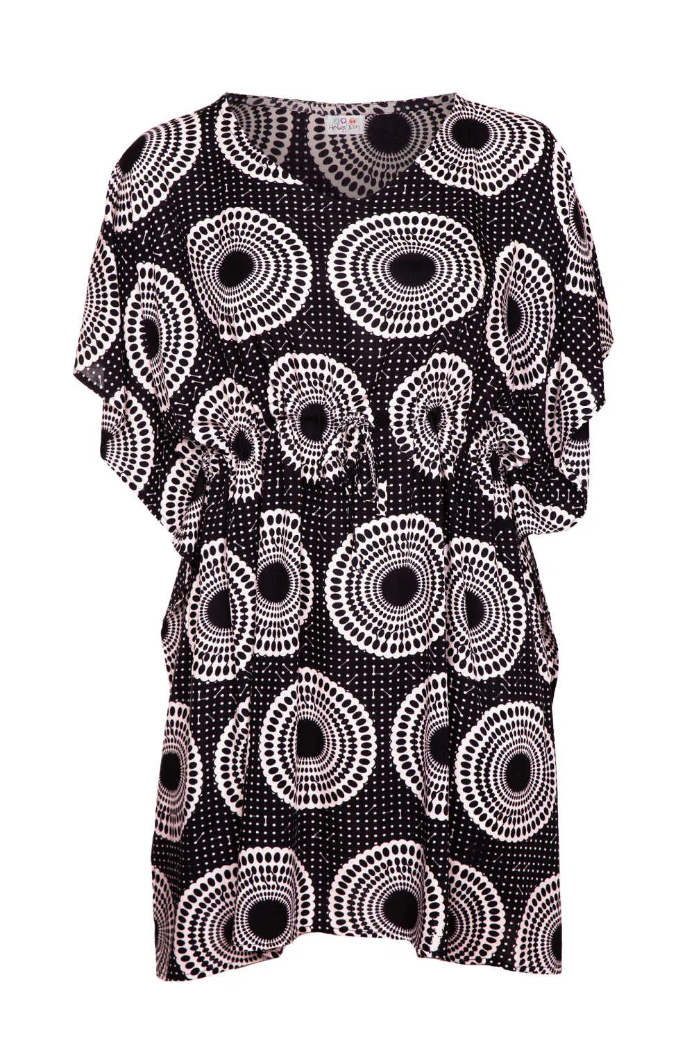 Polka Dot Short Kaftan Dress - Black & White