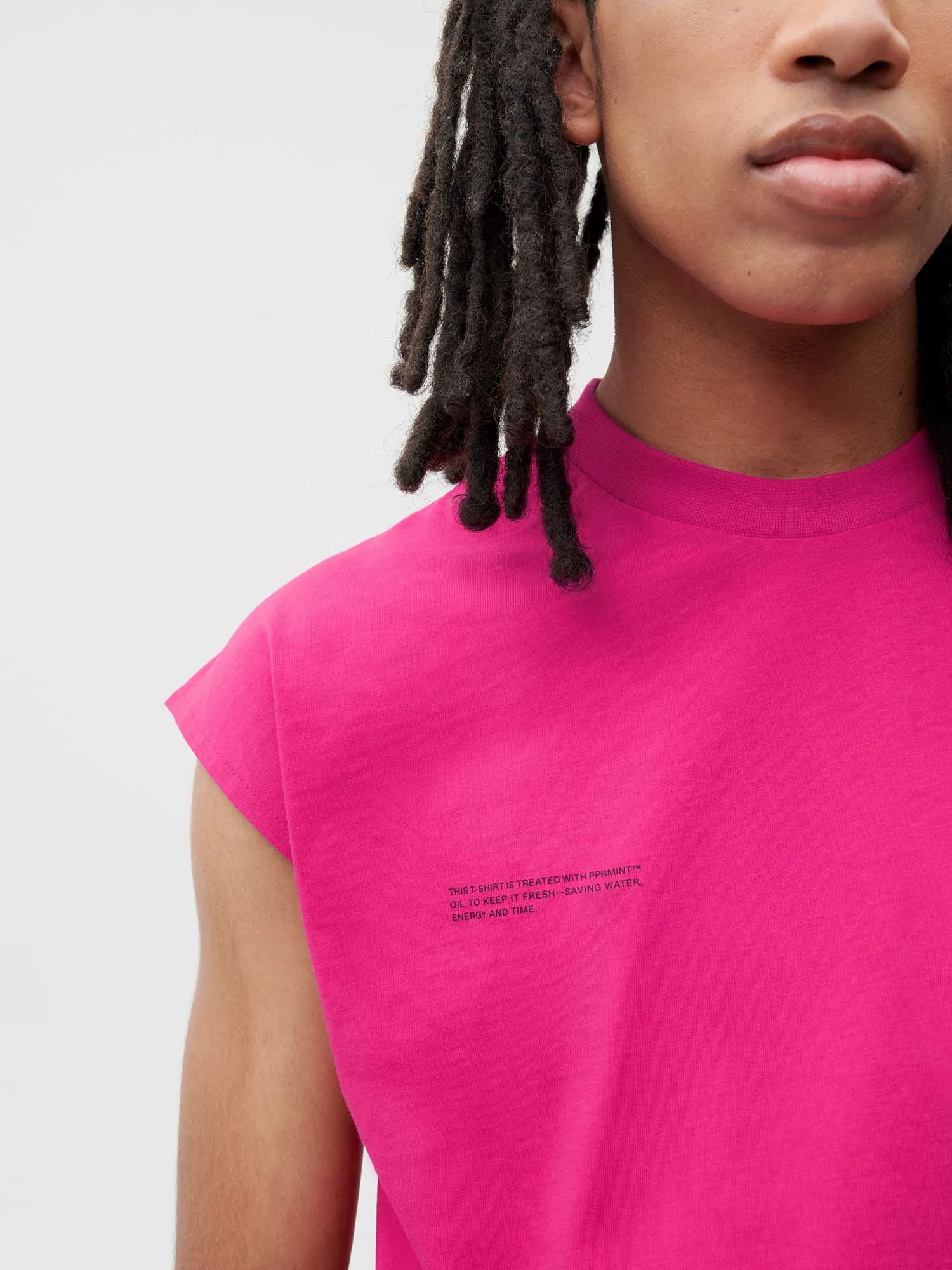 PPRMINT™ Organic Cotton Cropped Shoulder T-shirt AW21—foxglove pink
