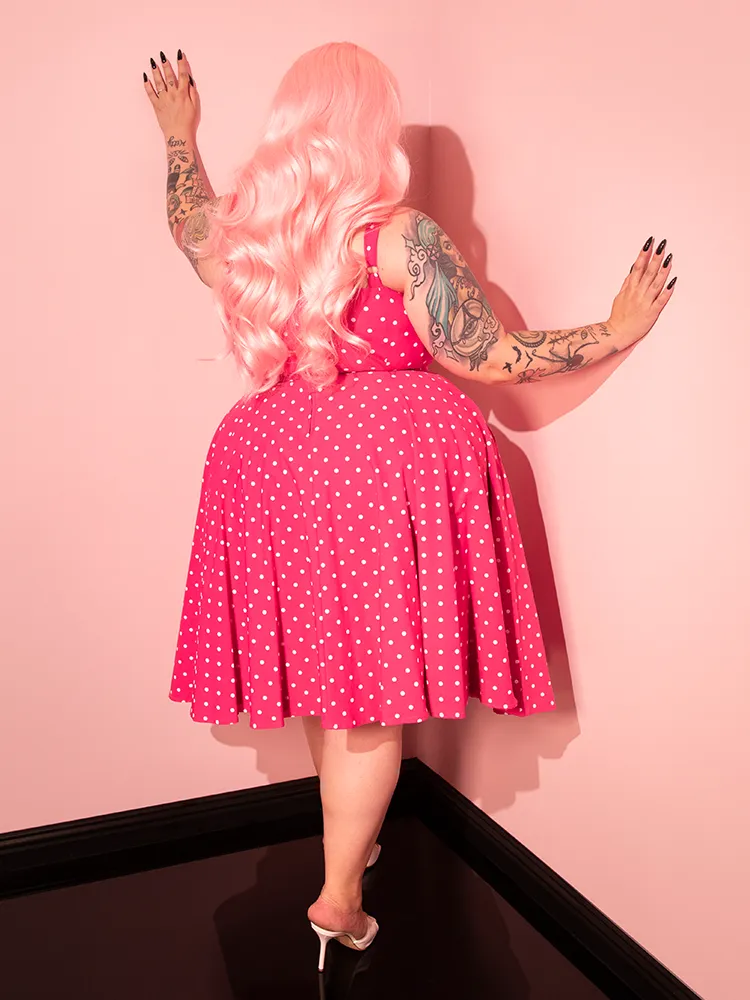 PRE-ORDER - Maneater Swing Dress in Hot Pink & White Polka Dot - Vixen by Micheline Pitt