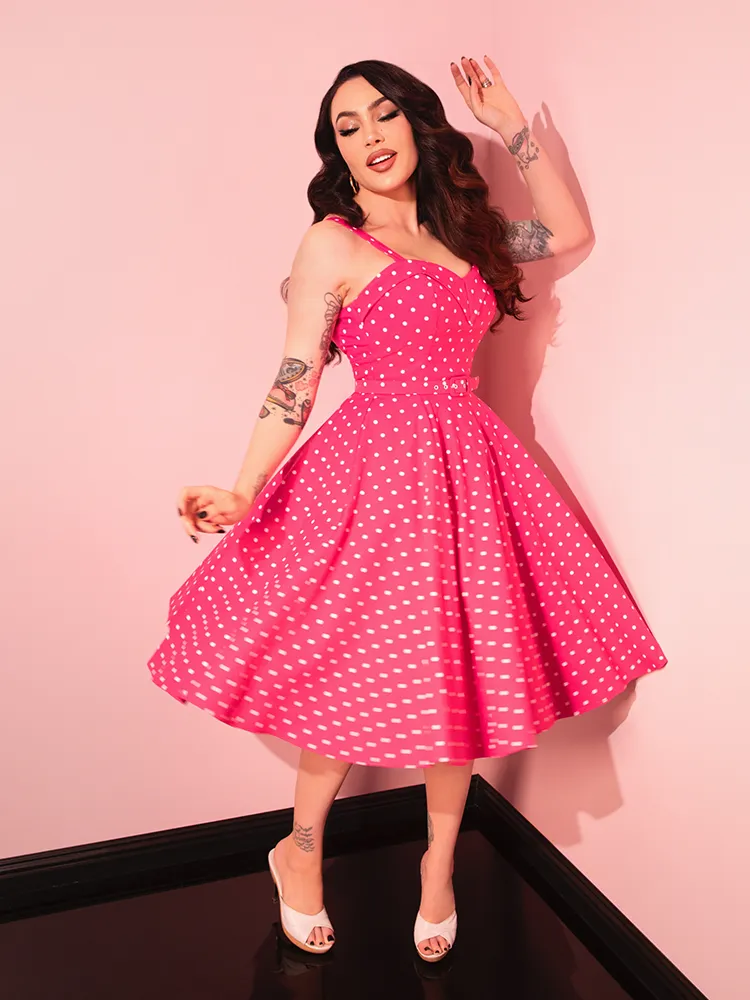 PRE-ORDER - Maneater Swing Dress in Hot Pink & White Polka Dot - Vixen by Micheline Pitt