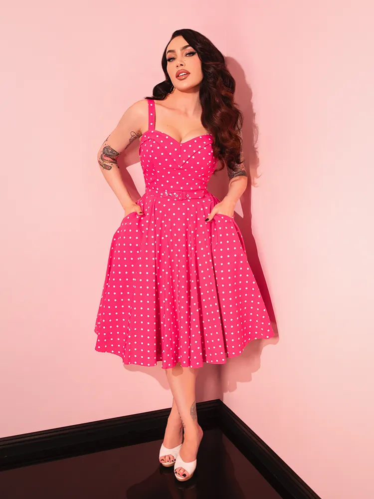 PRE-ORDER - Maneater Swing Dress in Hot Pink & White Polka Dot - Vixen by Micheline Pitt