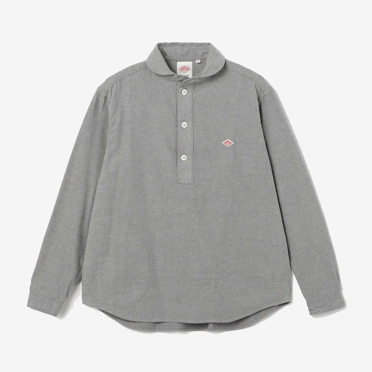Pullover Round Collar Pocket Flannel Shirt - Grey Chambray