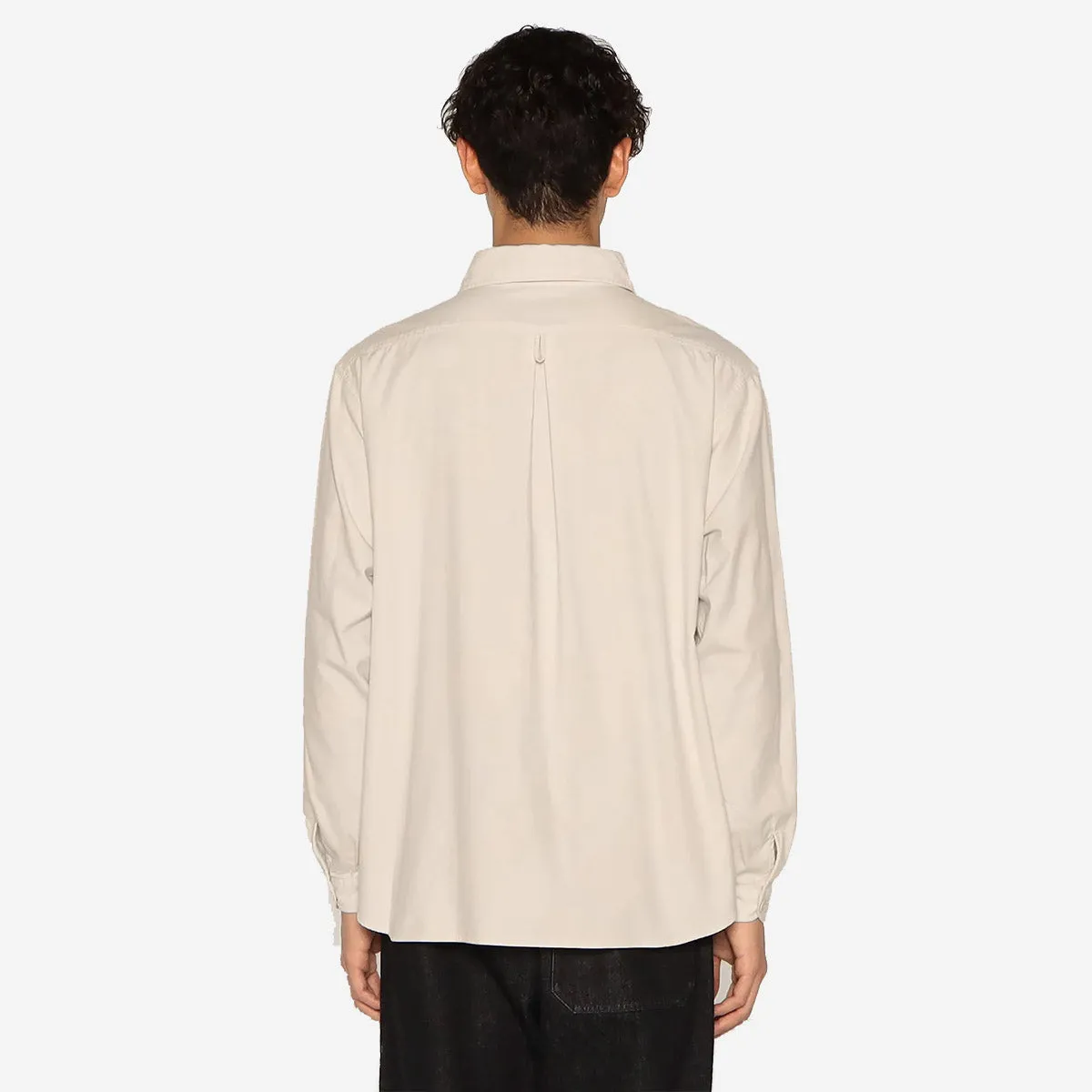 Pullover Round Collar Pocket Flannel Shirt - Grey Chambray