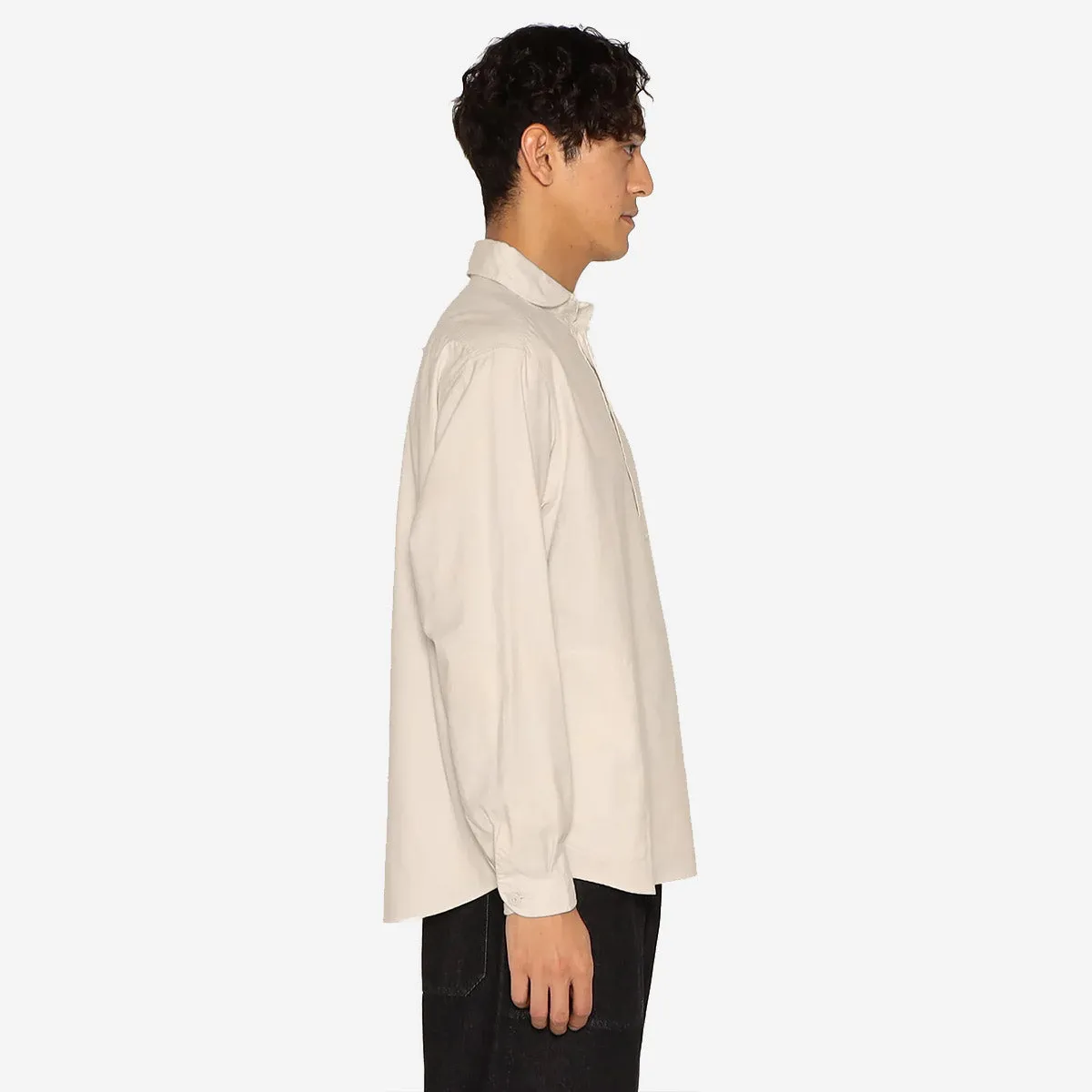 Pullover Round Collar Pocket Flannel Shirt - Grey Chambray