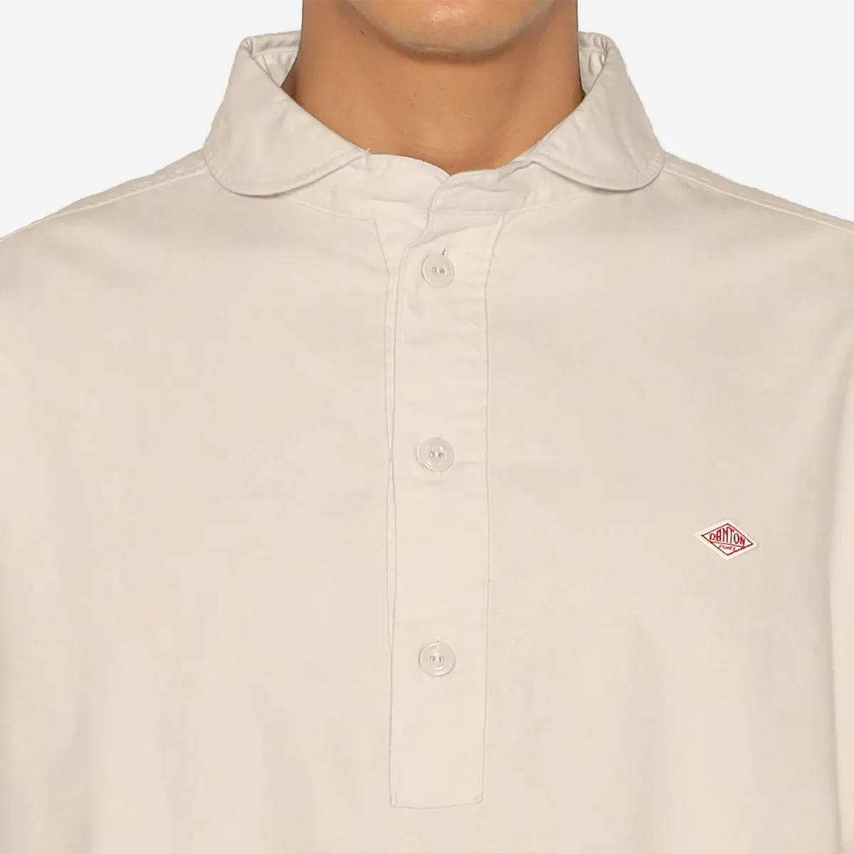 Pullover Round Collar Pocket Flannel Shirt - Grey Chambray