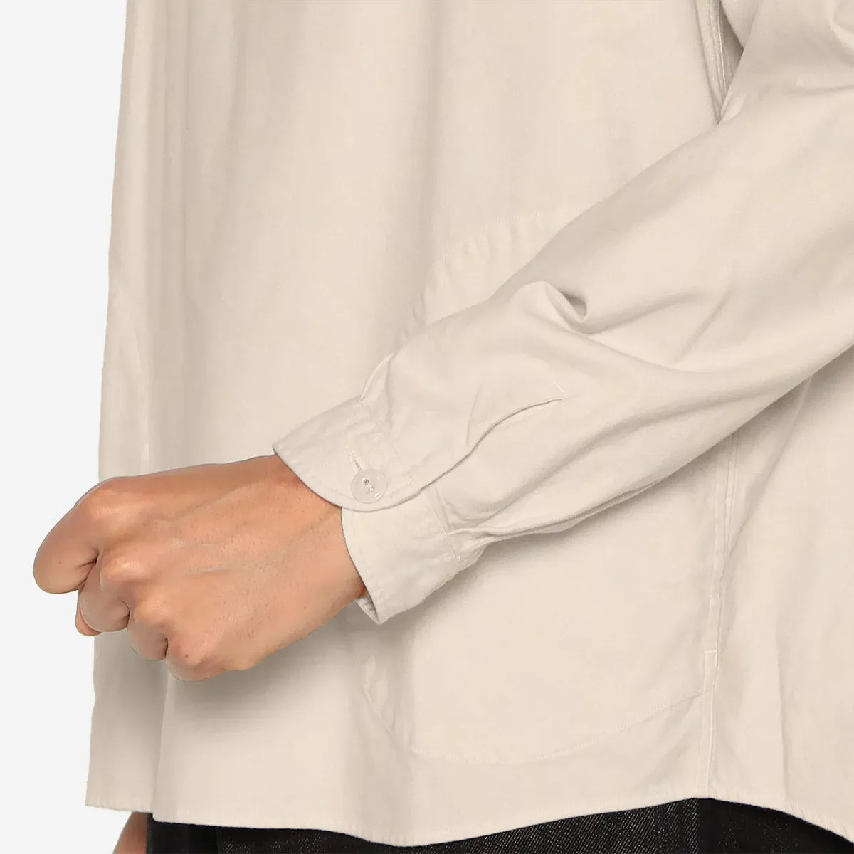 Pullover Round Collar Pocket Flannel Shirt - Grey Chambray
