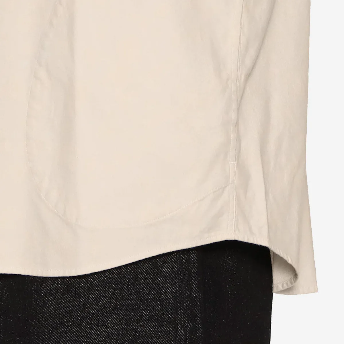 Pullover Round Collar Pocket Flannel Shirt - Grey Chambray