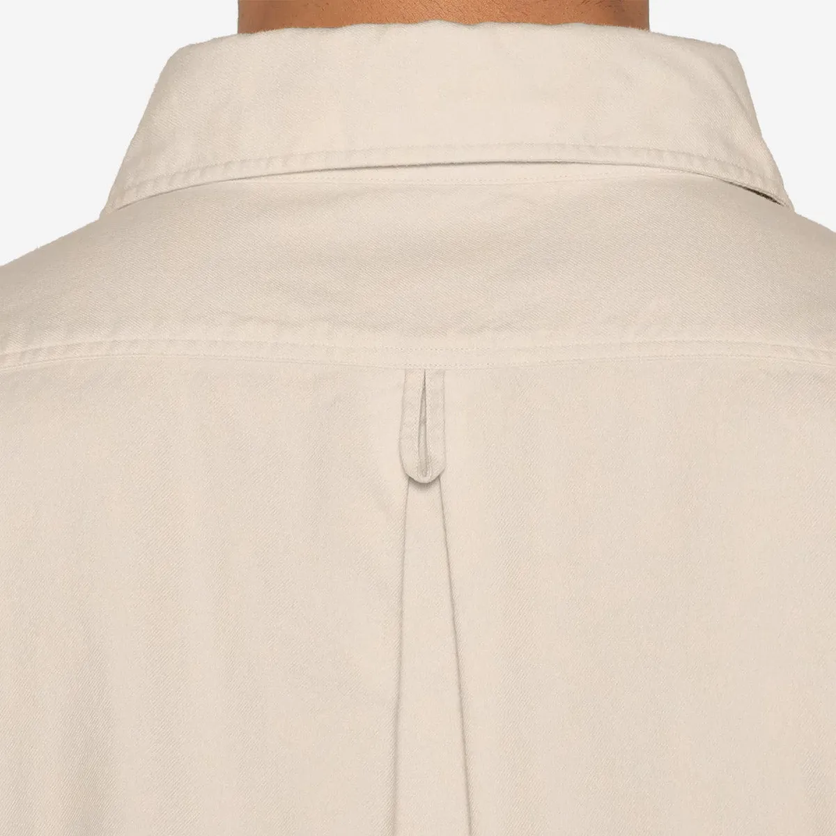 Pullover Round Collar Pocket Flannel Shirt - Grey Chambray