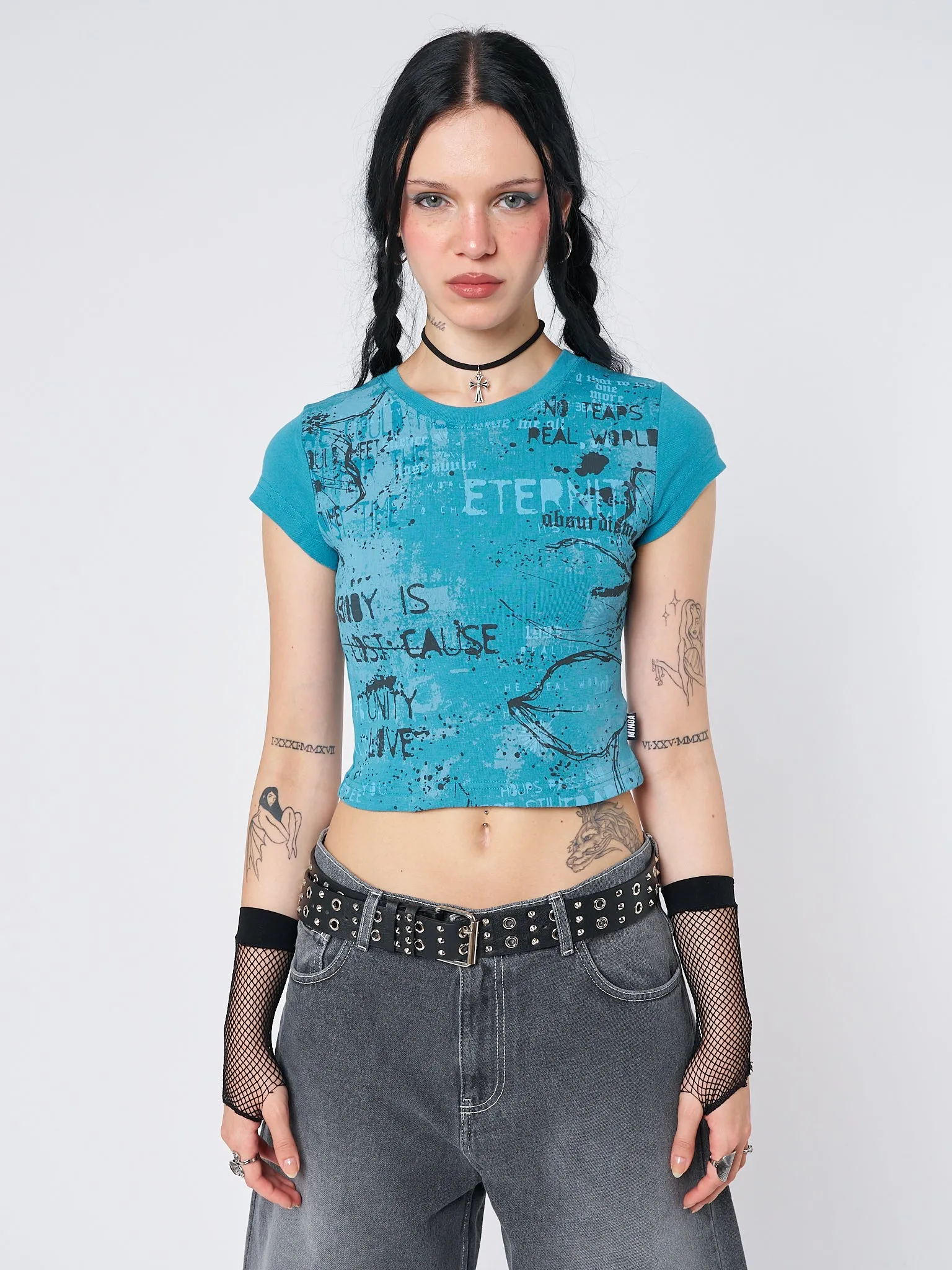 Real World Blue Graphic Baby Tee