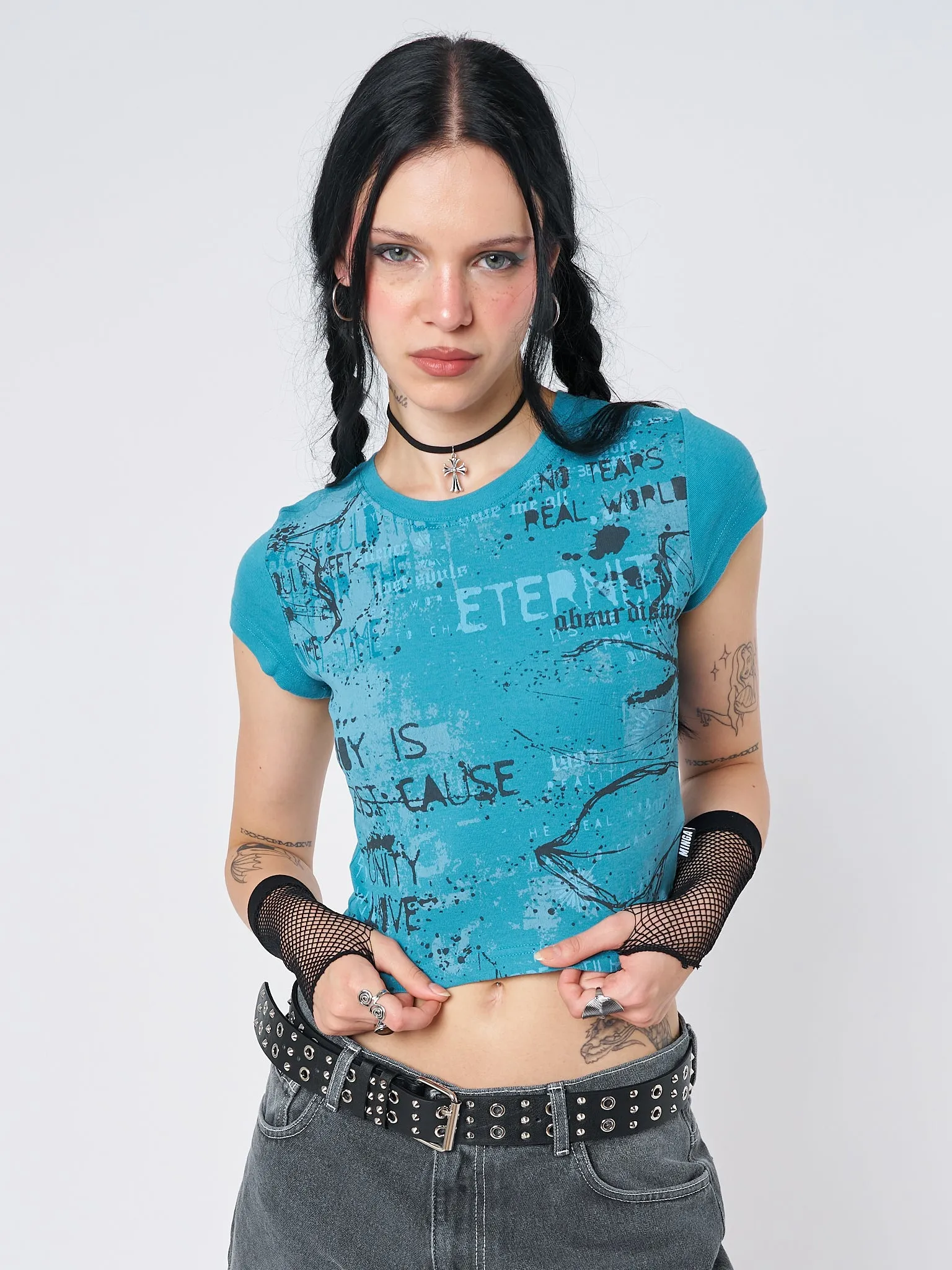 Real World Blue Graphic Baby Tee