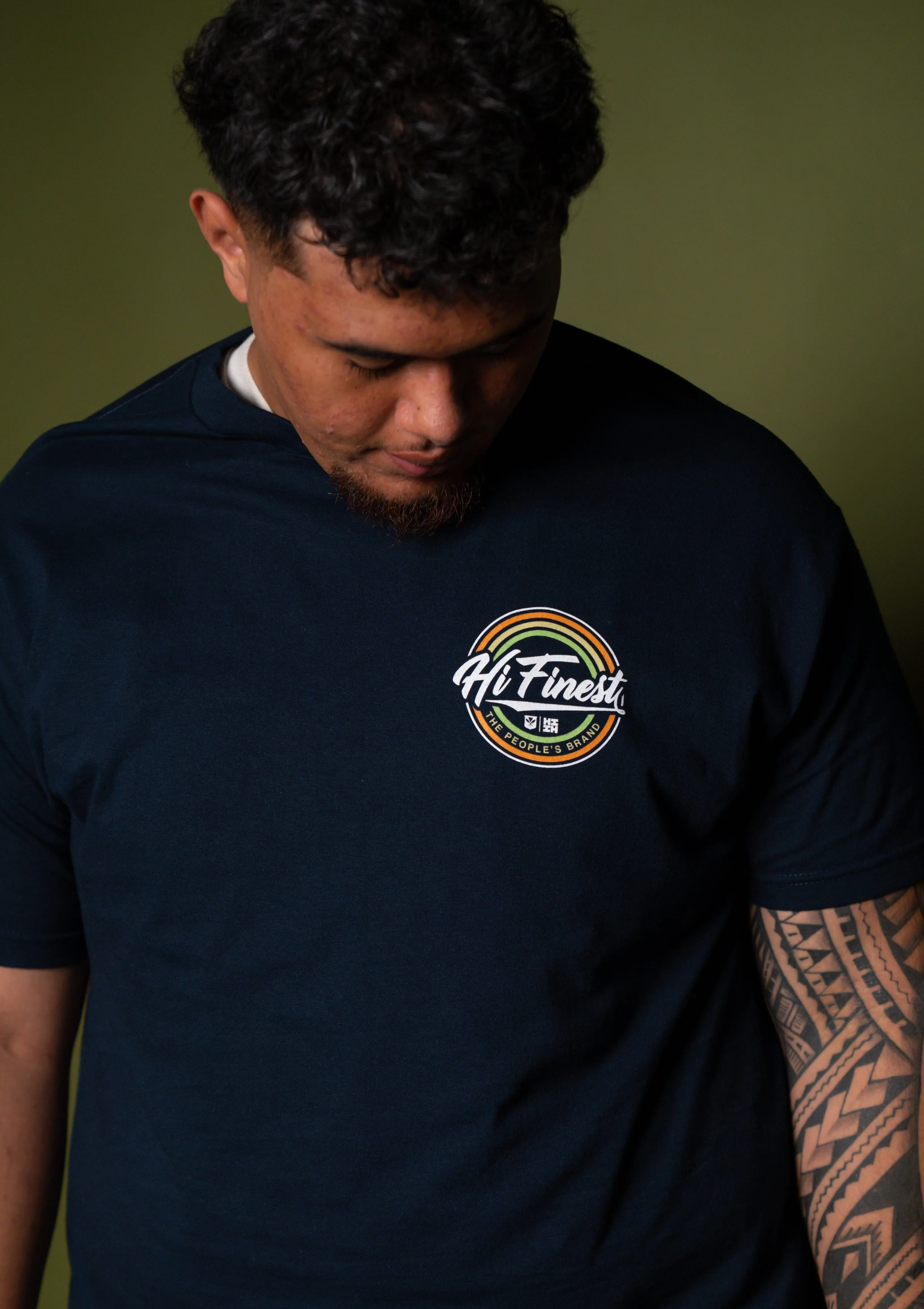 RETRO RAINBOW NAVY T-SHIRT (ALL SALES FINAL)
